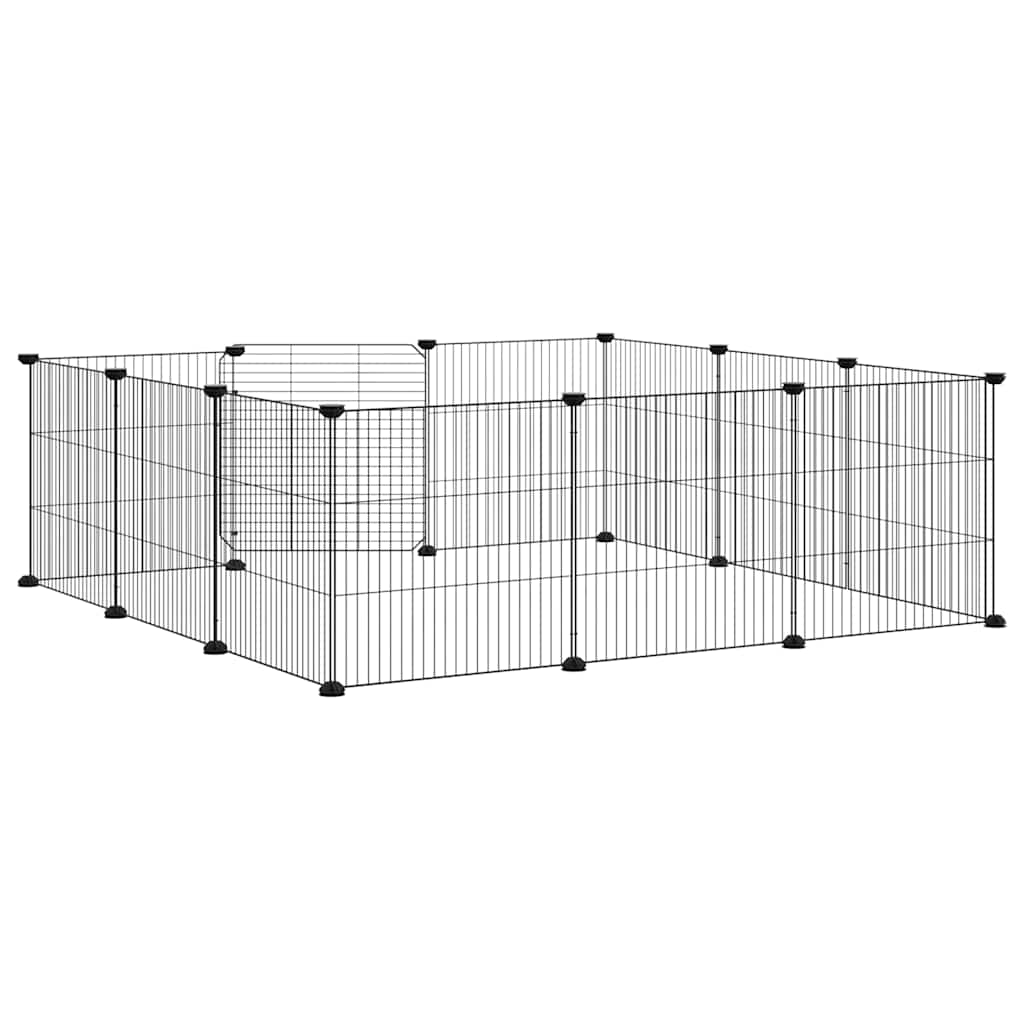 12-Panel Pet Cage with Door Black 105x105x35 cm Steel