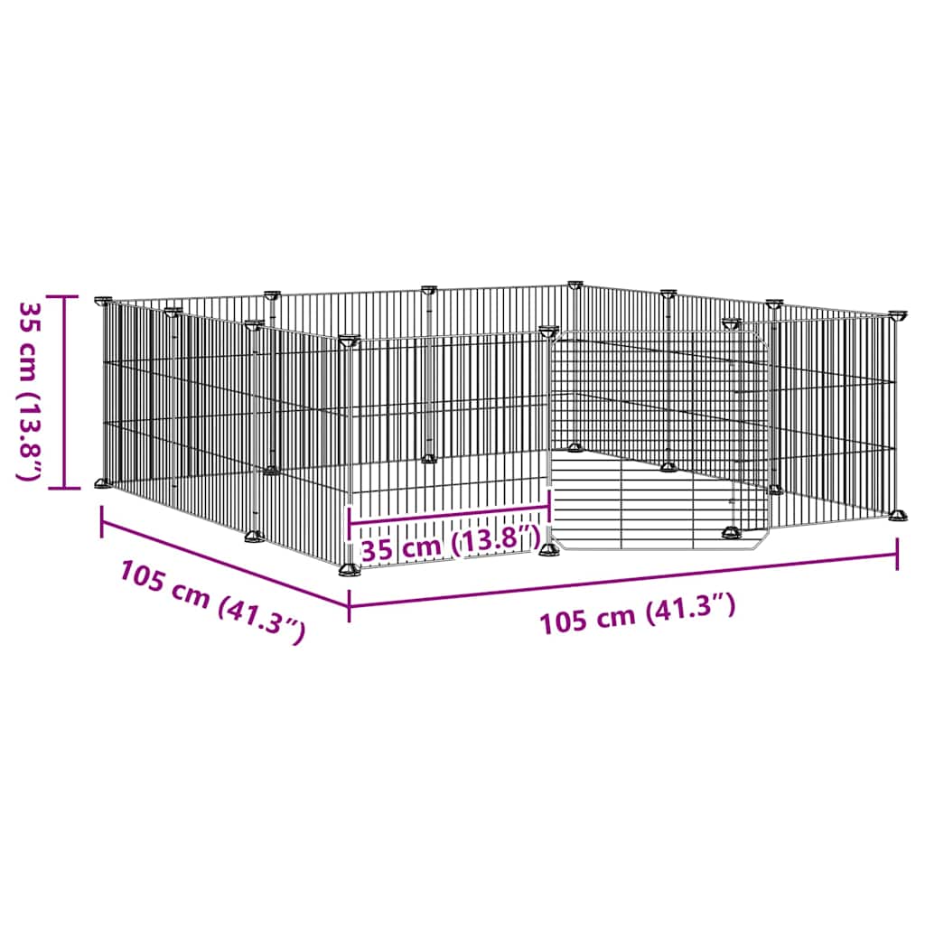 12-Panel Pet Cage with Door Black 105x105x35 cm Steel