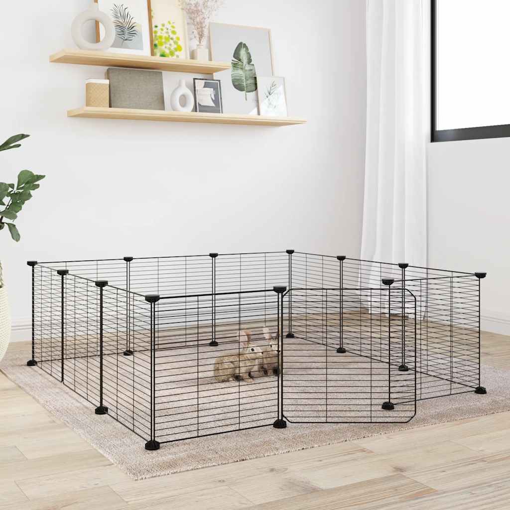 12-Panel Pet Cage with Door Black 35x35 cm Steel