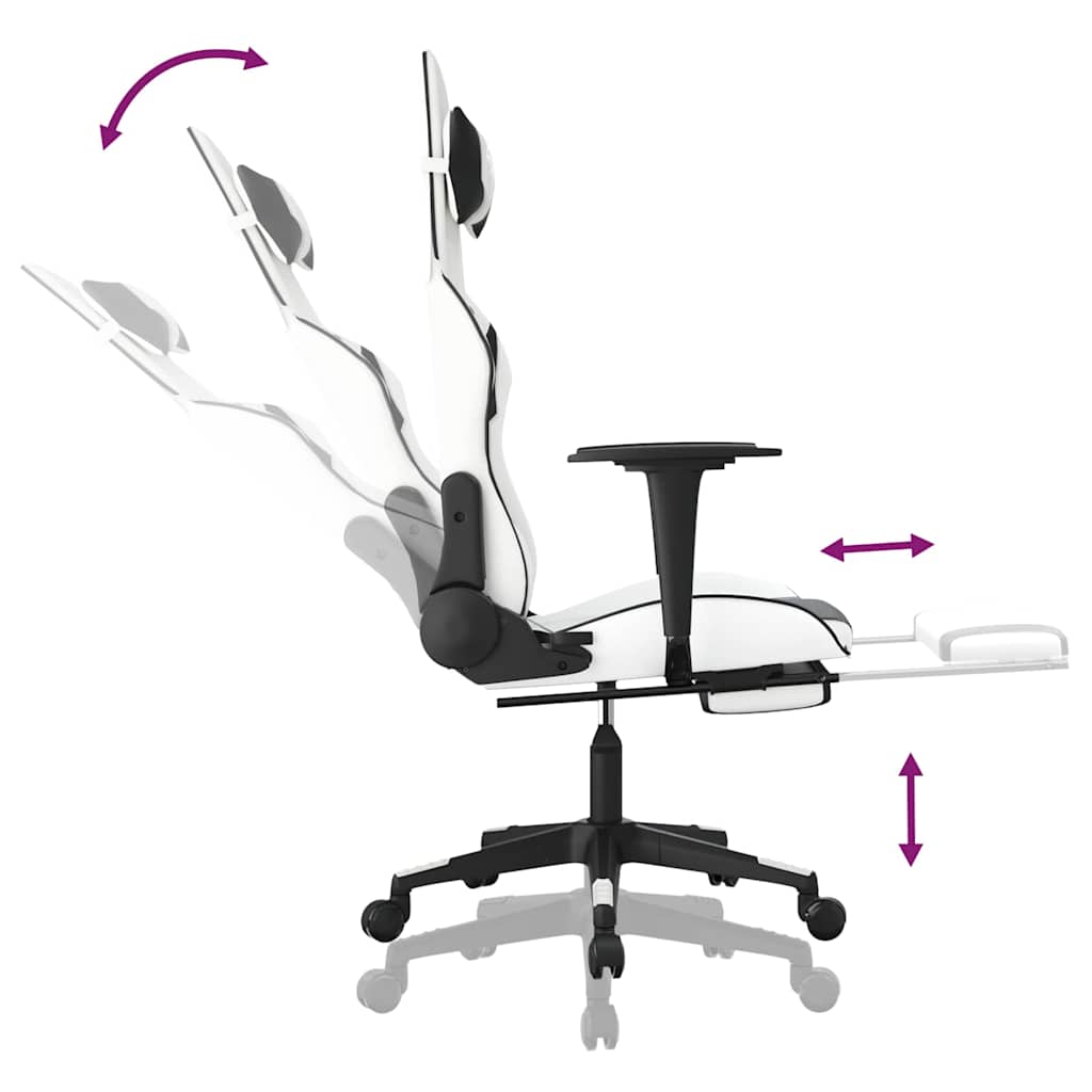 Massage Gaming Chair with Footrest White&Black Faux Leather
