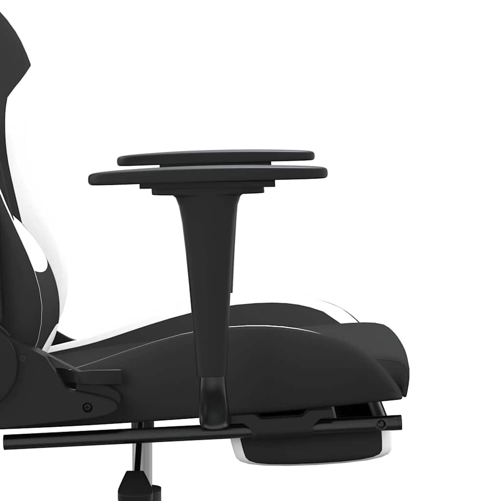Massage Gaming Chair with Footrest Black and White Fabric