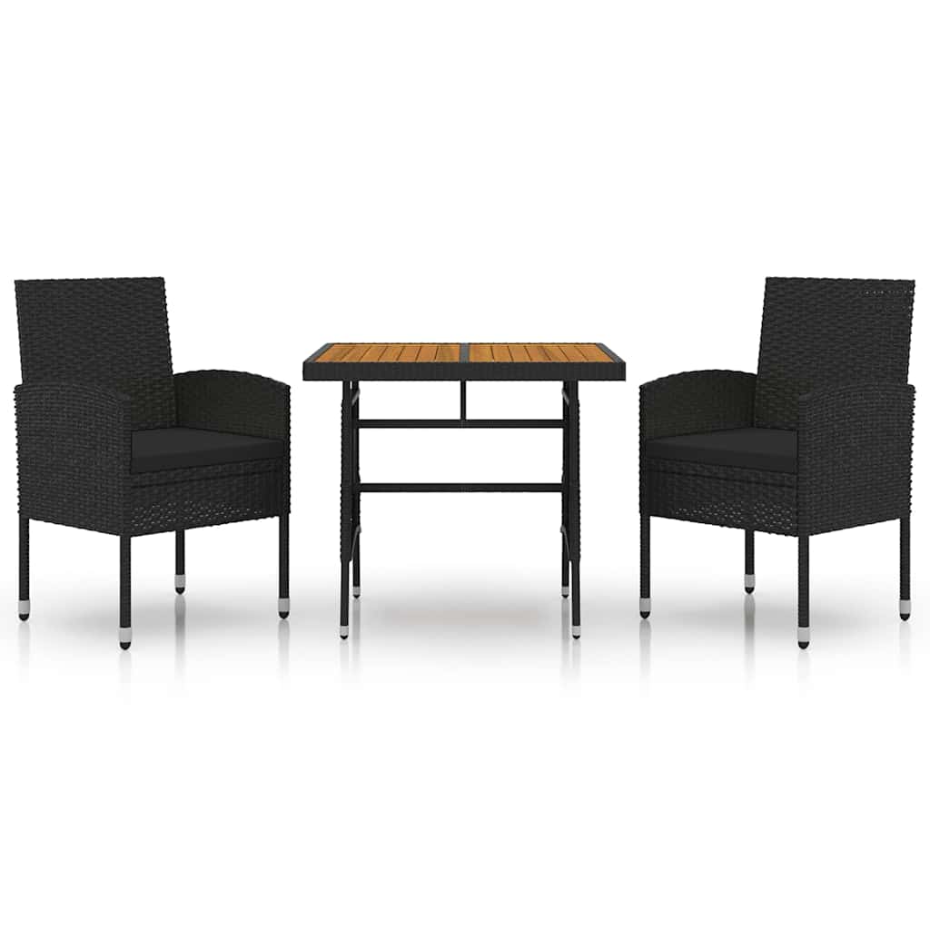 3 Piece Outdoor Dining Set Poly Rattan Black