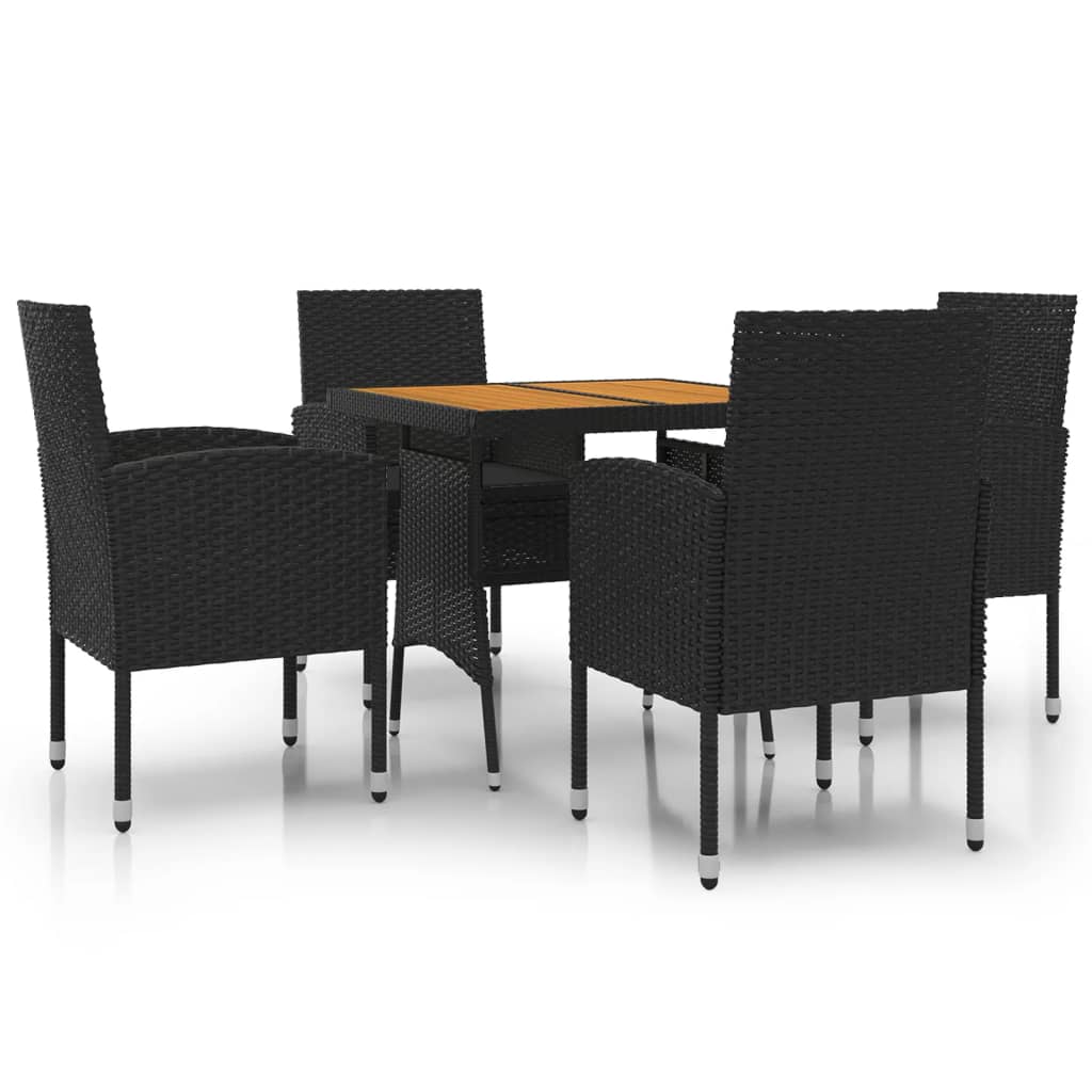5 Piece Outdoor Dining Set Poly Rattan Black