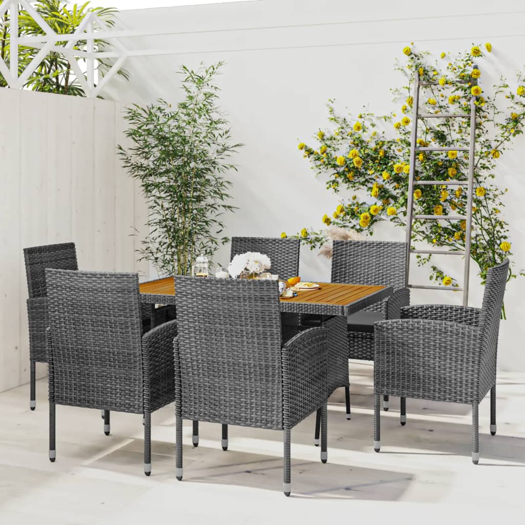 7 Piece Outdoor Dining Set Poly Rattan Grey