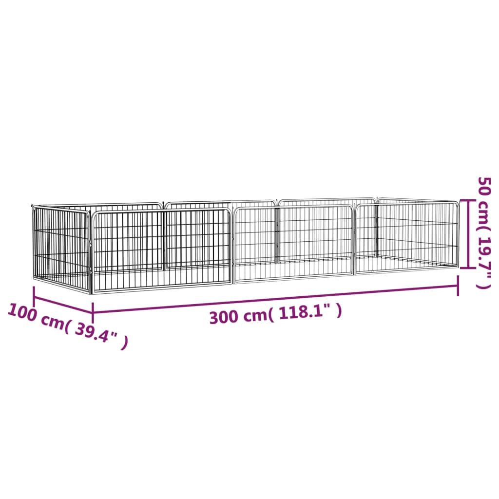 8-Panel Dog Playpen Black 100x50 cm Powder-coated Steel