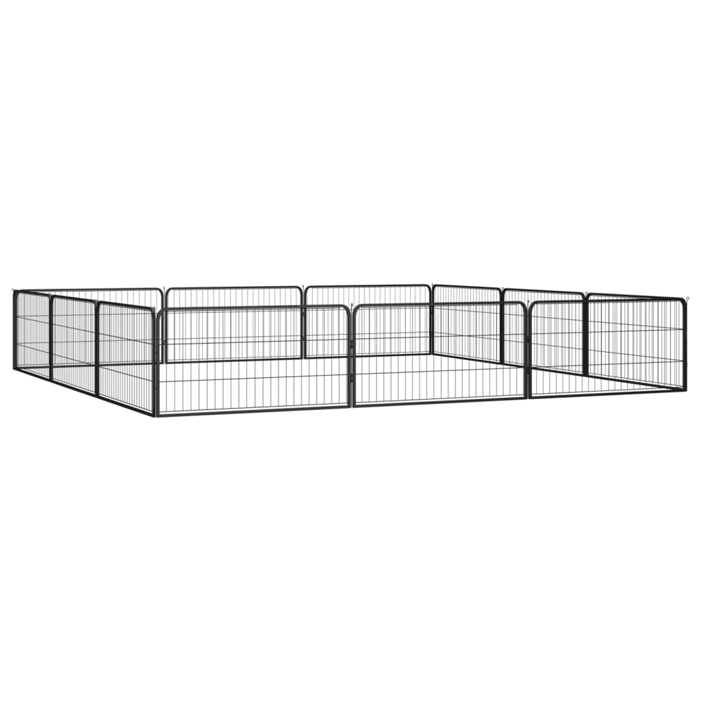 12-Panel Dog Playpen Black 100x50 cm Powder-coated Steel