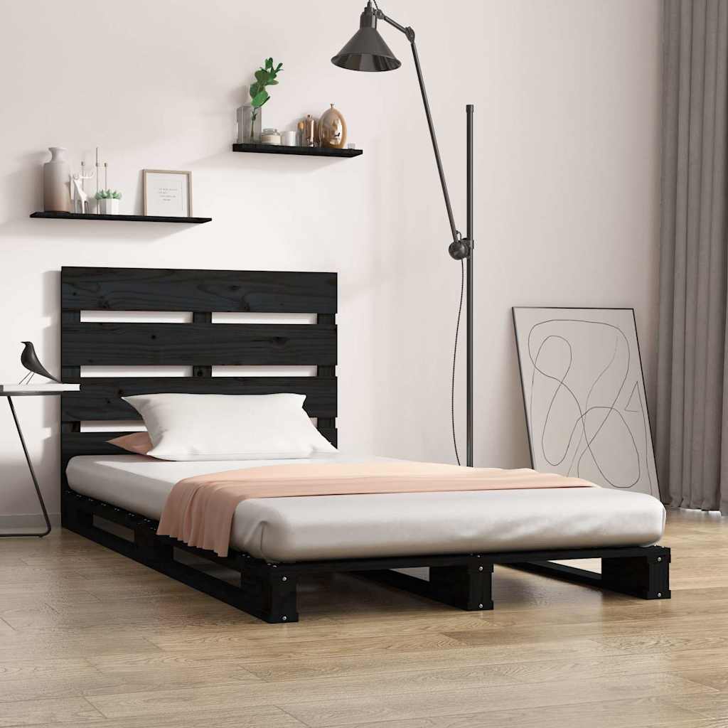 Bed Frame without Mattress Black 100x200 cm Solid Wood Pine