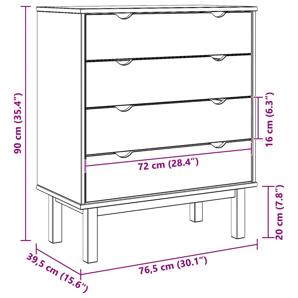 Drawer Cabinet OTTA 76.5x39.5x90cm Solid Wood Pine