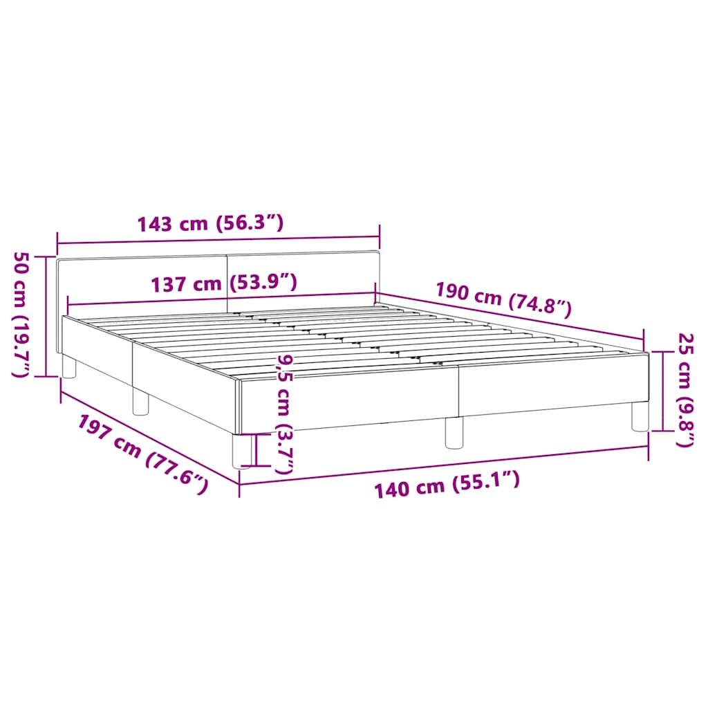 Bed Frame without Mattress Black Double Fabric