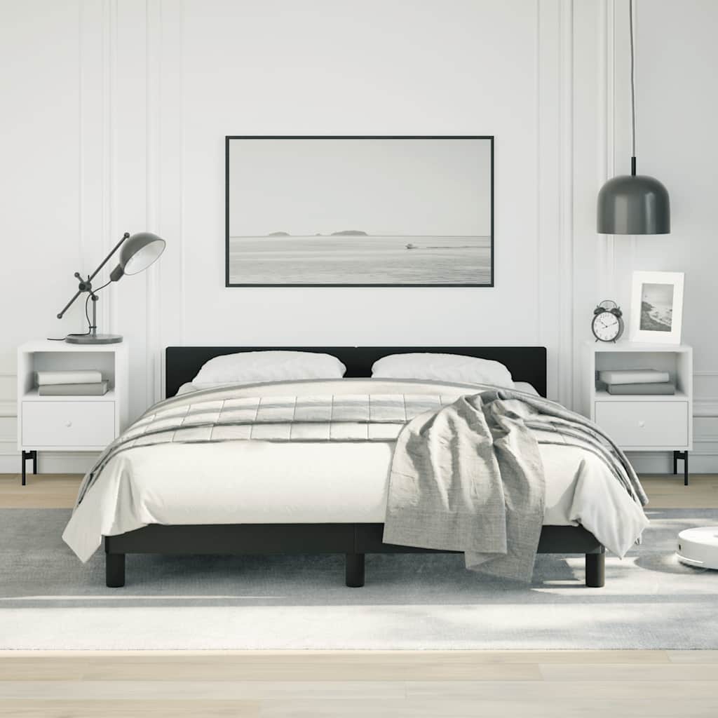 Bed Frame without Mattress Black Double Faux Leather
