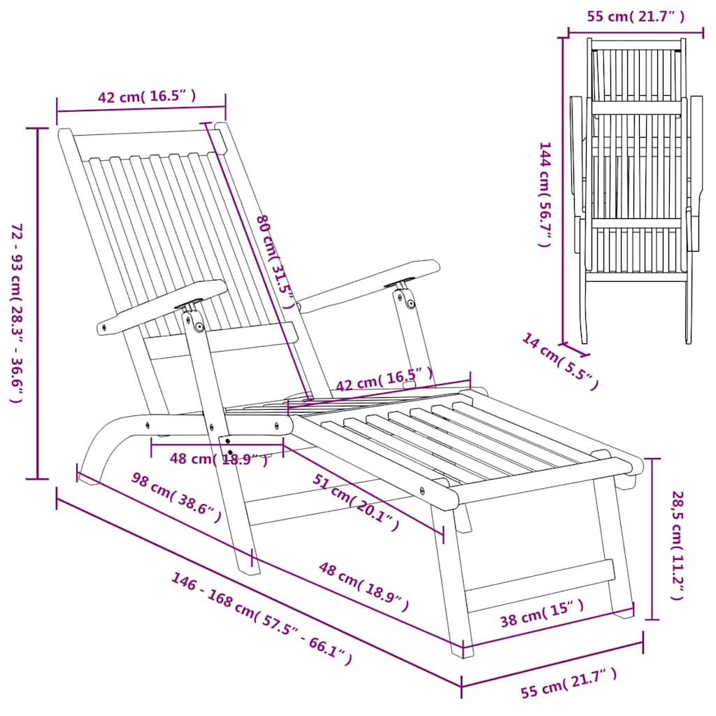 Outdoor Deck Chairs with Footrests 2 pcs Solid Wood Acacia