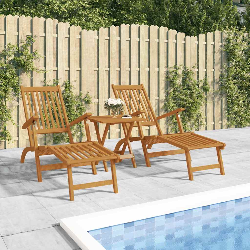 Outdoor Deck Chairs with Footrests and Table Solid Wood Acacia