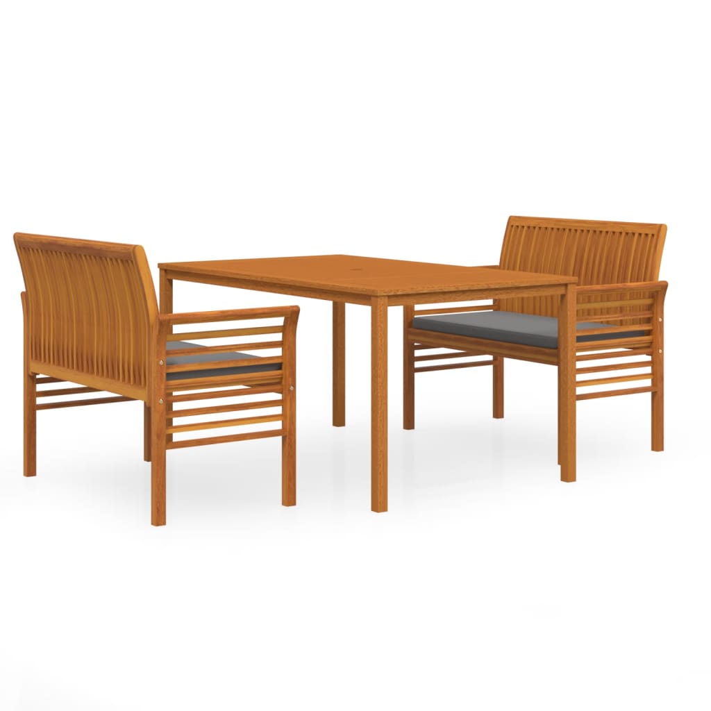 3 Piece Outdoor Dining Set with Cushions Solid Wood Acacia