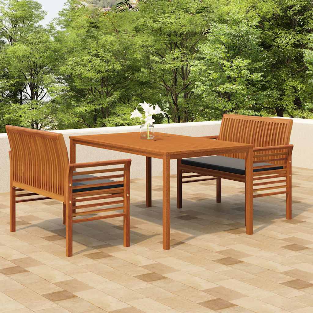 3 Piece Outdoor Dining Set with Cushions Solid Wood Acacia