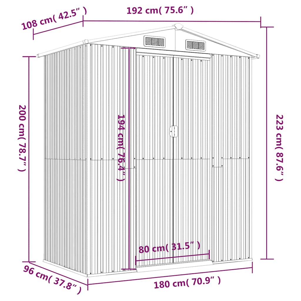 Garden Shed Anthracite 192x108x223 cm Galvanised Steel