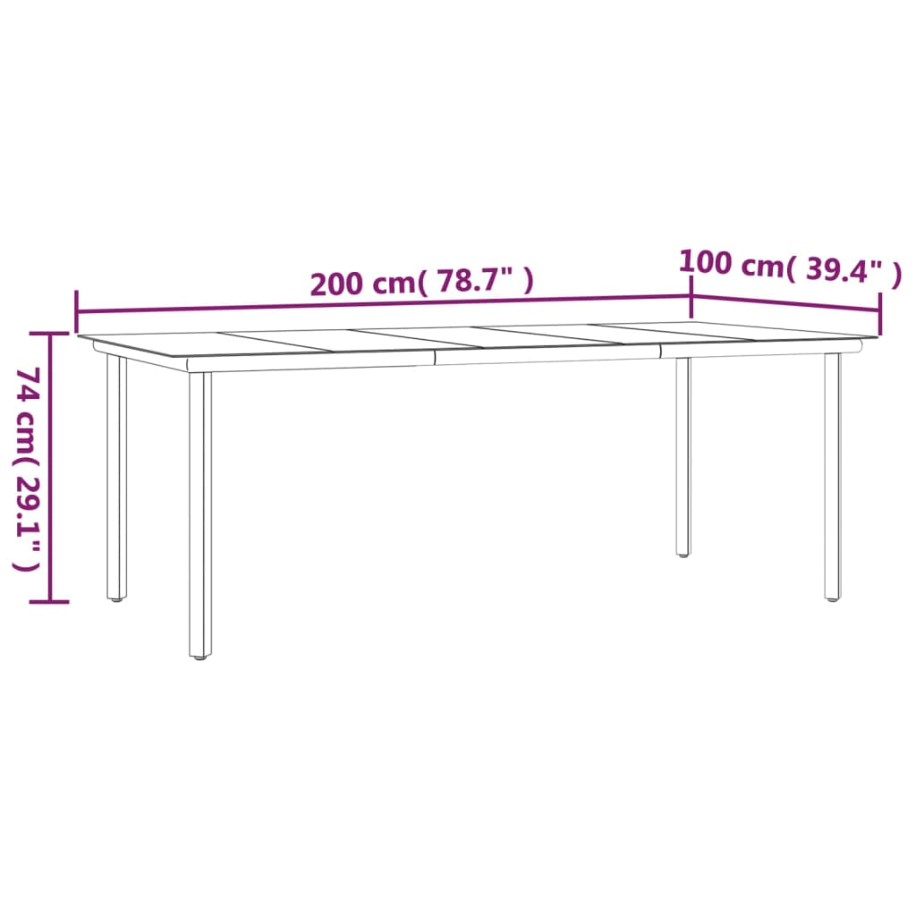 Garden Dining Table Black 200x100x74cm Steel and Tempered Glass