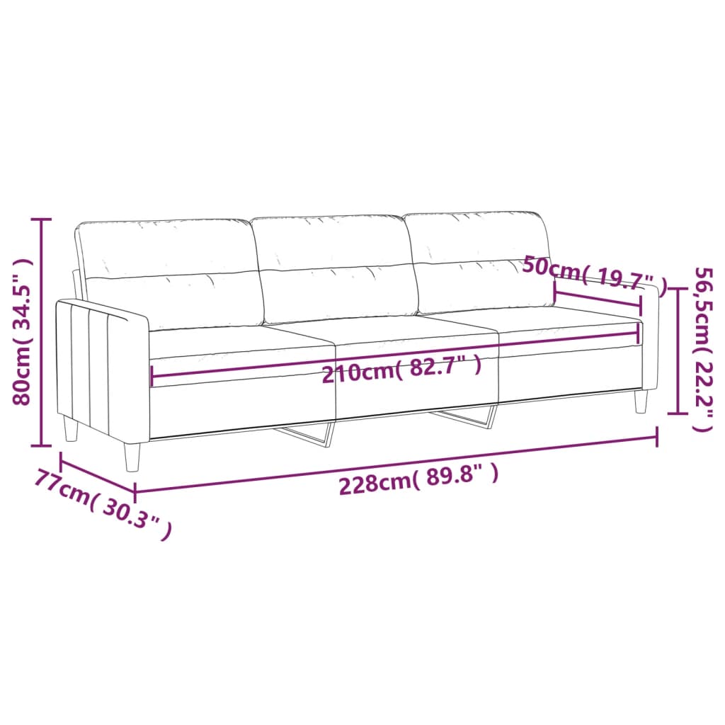 3-Seater Sofa Light Grey 210 cm Fabric