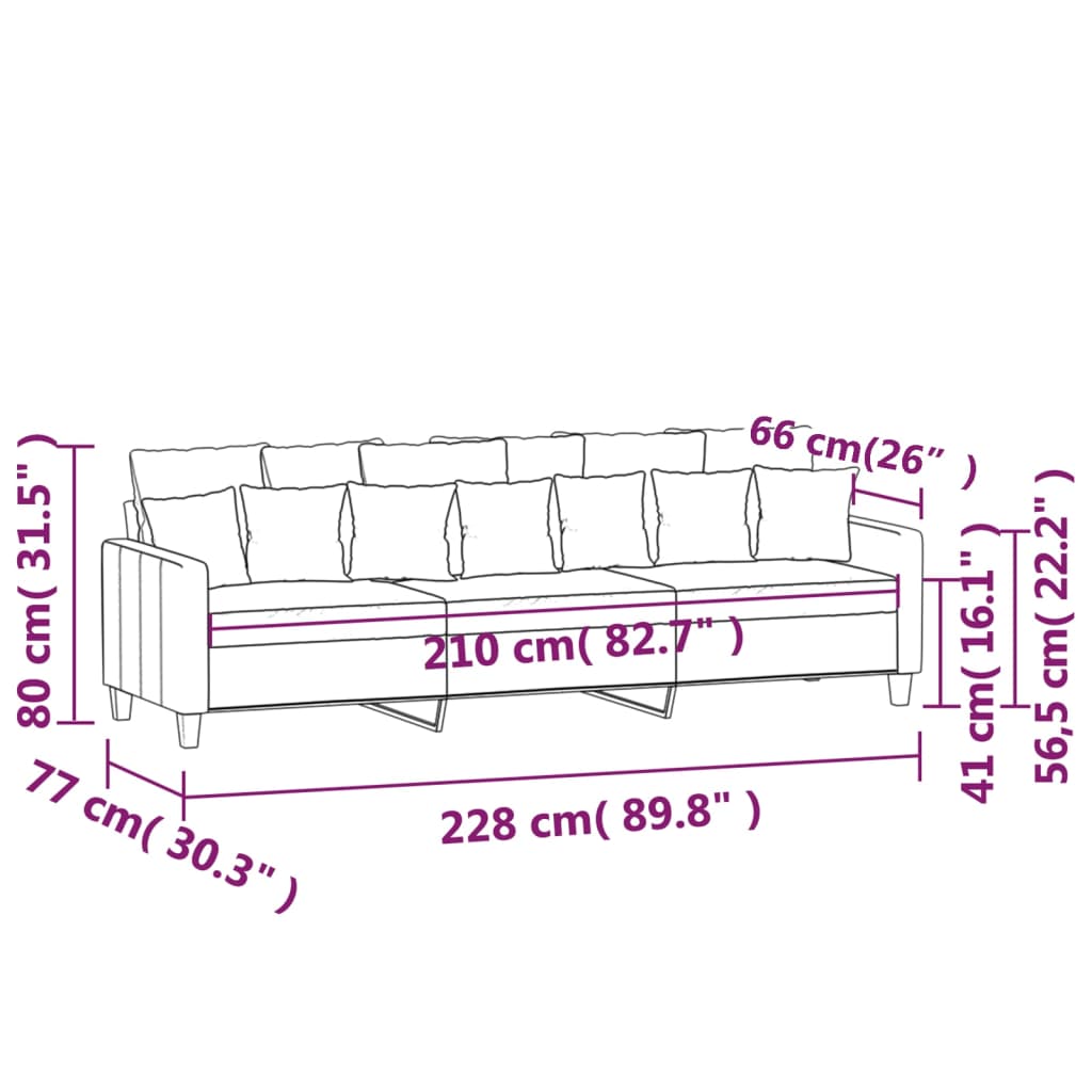 3-Seater Sofa Light Grey 210 cm Fabric