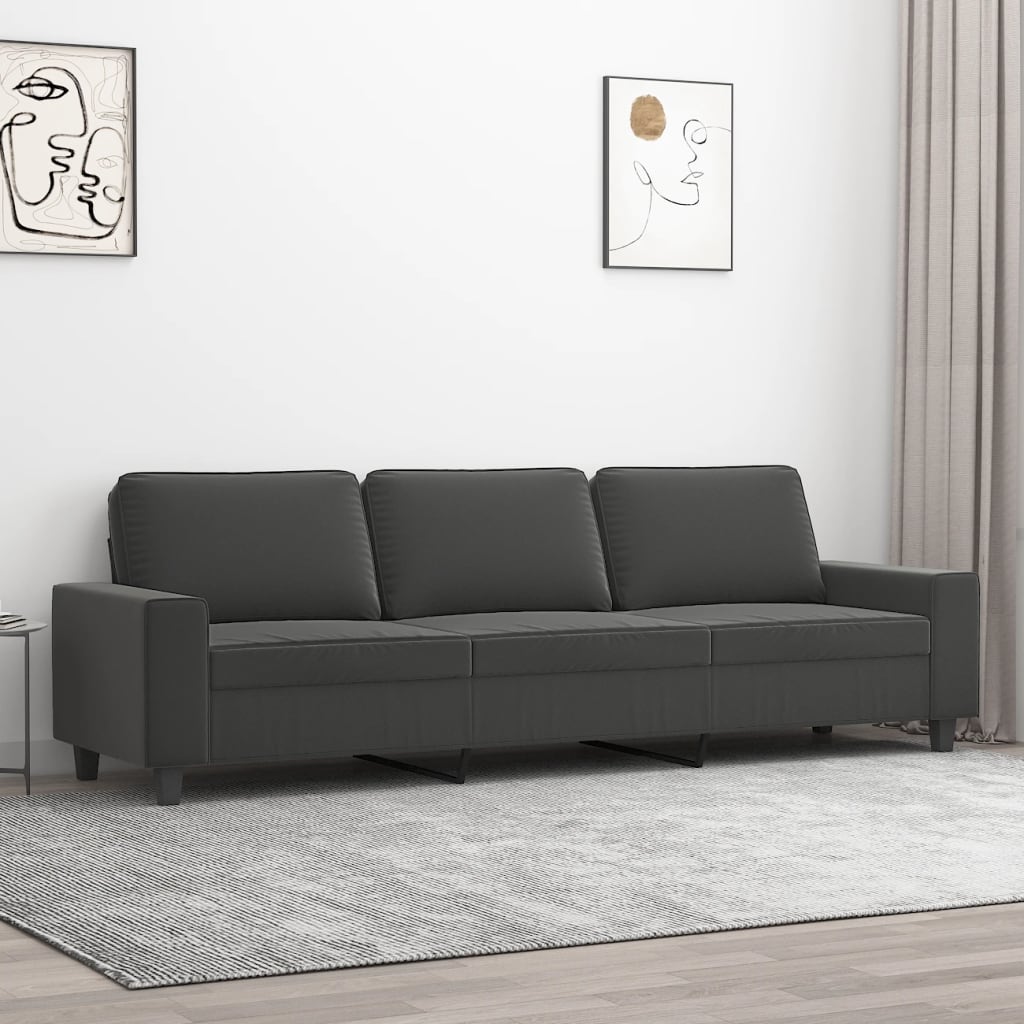 3-Seater Sofa Dark Grey 210 cm Microfibre Fabric