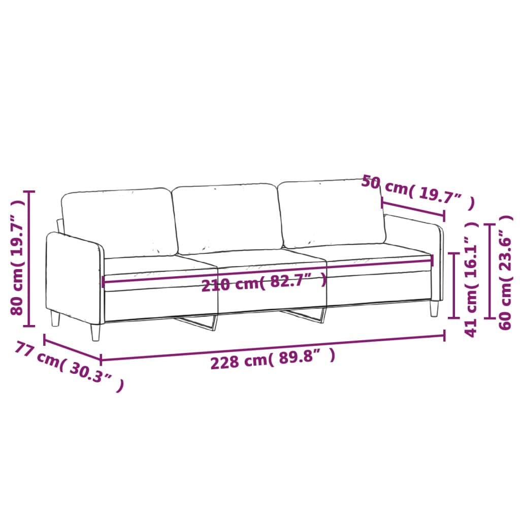 3-Seater Sofa Dark Grey 210 cm Fabric