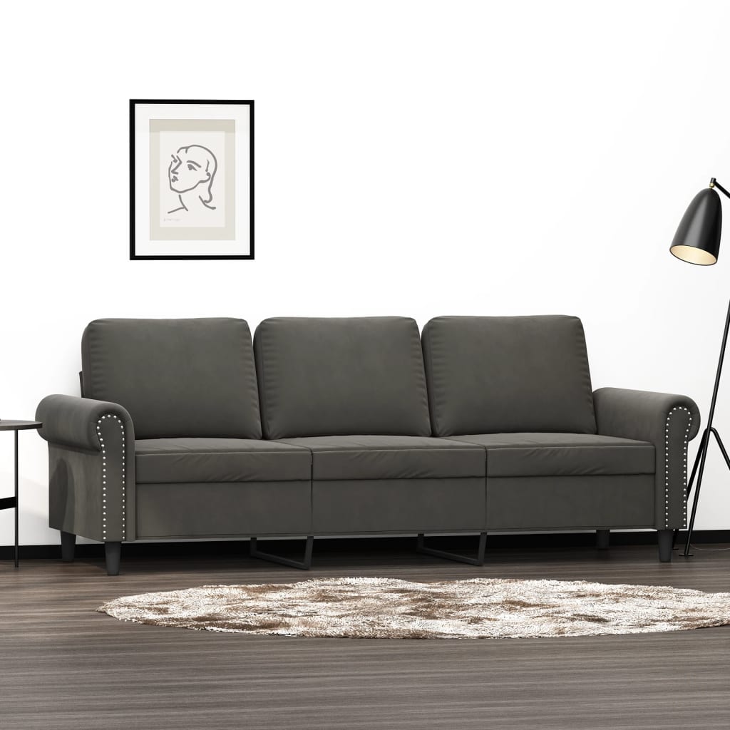 3-Seater Sofa Dark Grey 180 cm Velvet