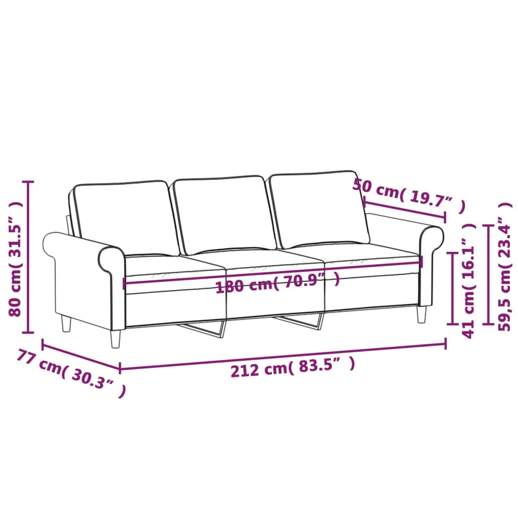 3-Seater Sofa Light Grey 180 cm Fabric