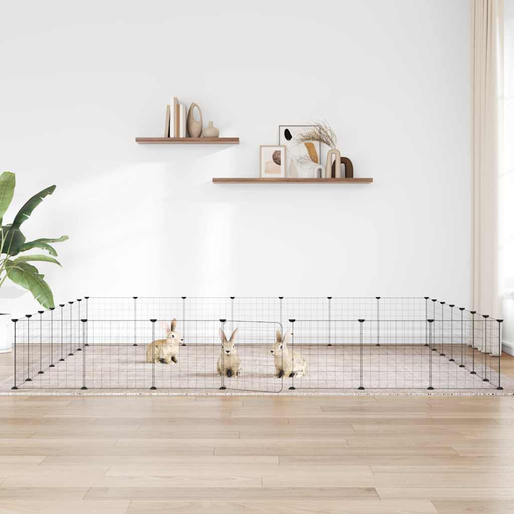 28-Panel Pet Cage with Door Black 245x245x35 cm Steel