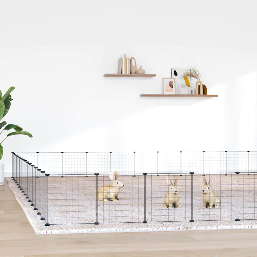 60-Panel Pet Cage with Door Black 525x525x35 cm Steel