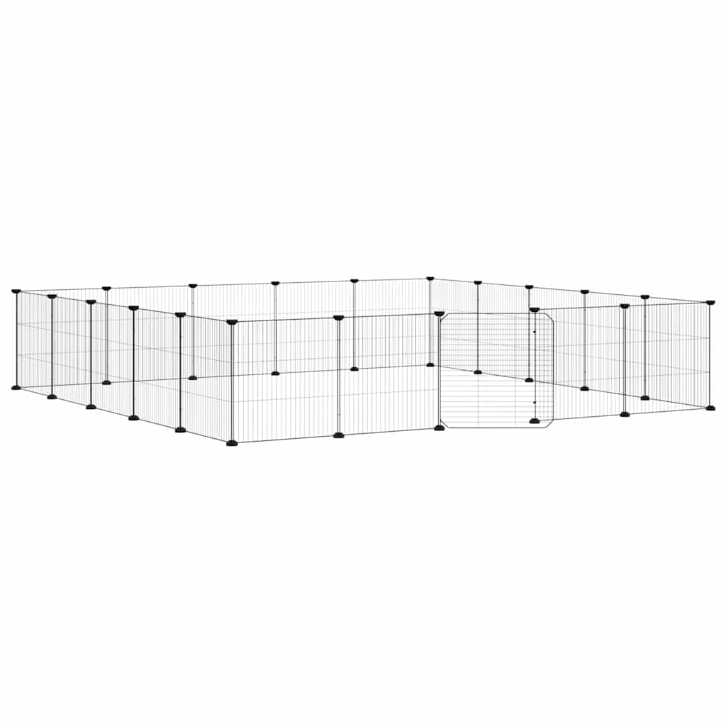 20-Panel Pet Cage with Door Black 175x175x35 cm Steel