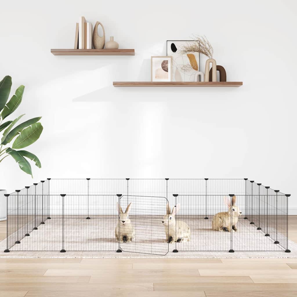 20-Panel Pet Cage with Door Black 175x175x35 cm Steel