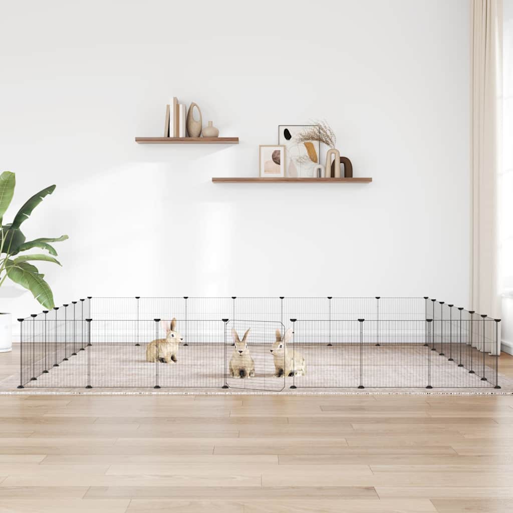 28-Panel Pet Cage with Door Black 245x245x35 cm Steel