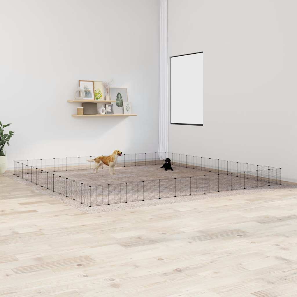 52-Panel Pet Cage with Door Black 455x455x35 cm Steel