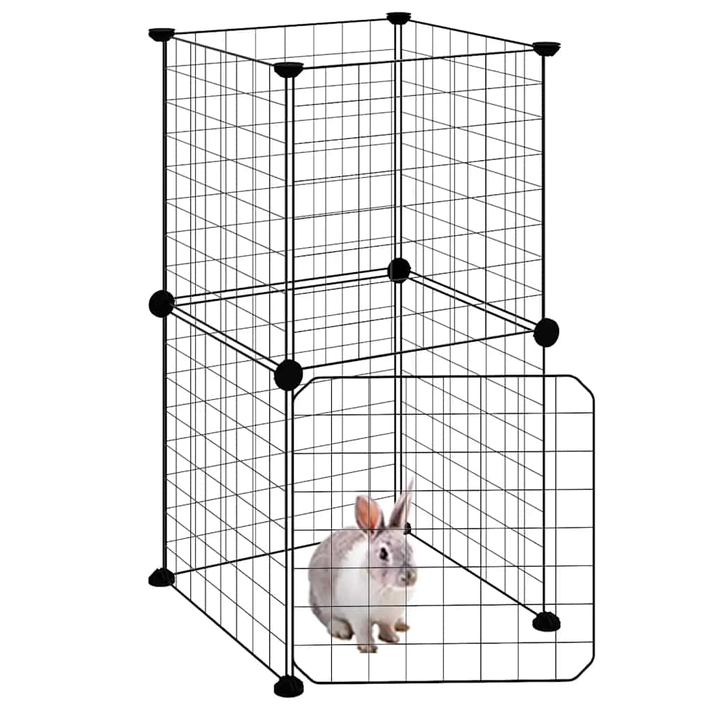 8-Panel Pet Cage with Door Black 35x35x70 cm Steel