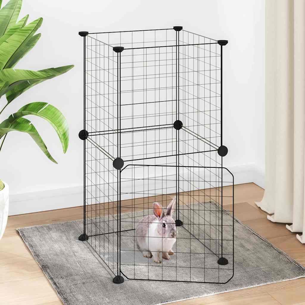8-Panel Pet Cage with Door Black 35x35x70 cm Steel
