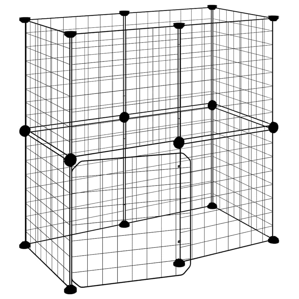 12-Panel Pet Cage with Door Black 70x35x70 cm Steel