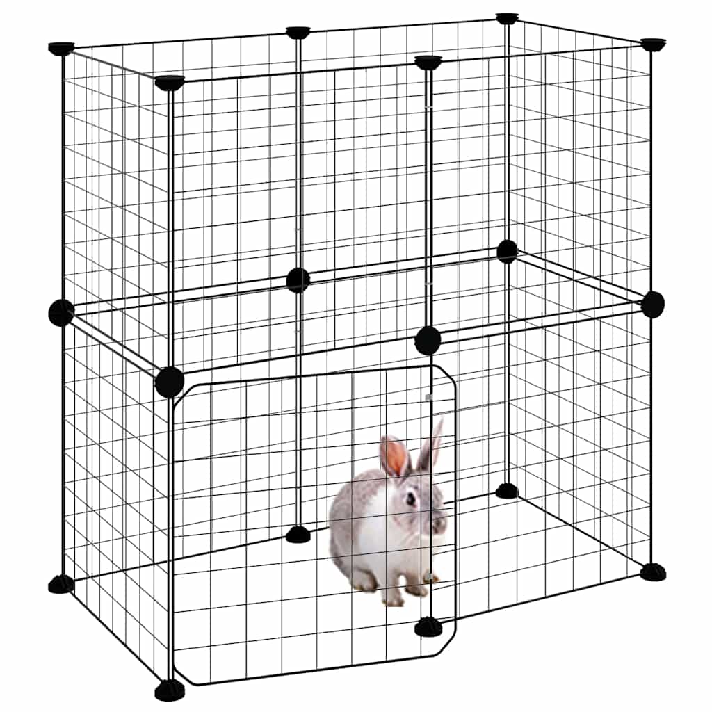 12-Panel Pet Cage with Door Black 70x35x70 cm Steel
