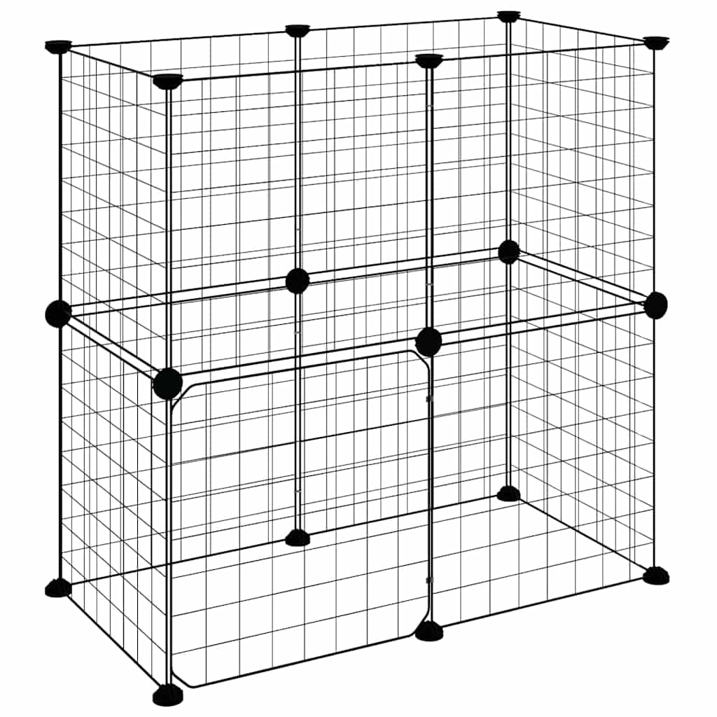 12-Panel Pet Cage with Door Black 70x35x70 cm Steel
