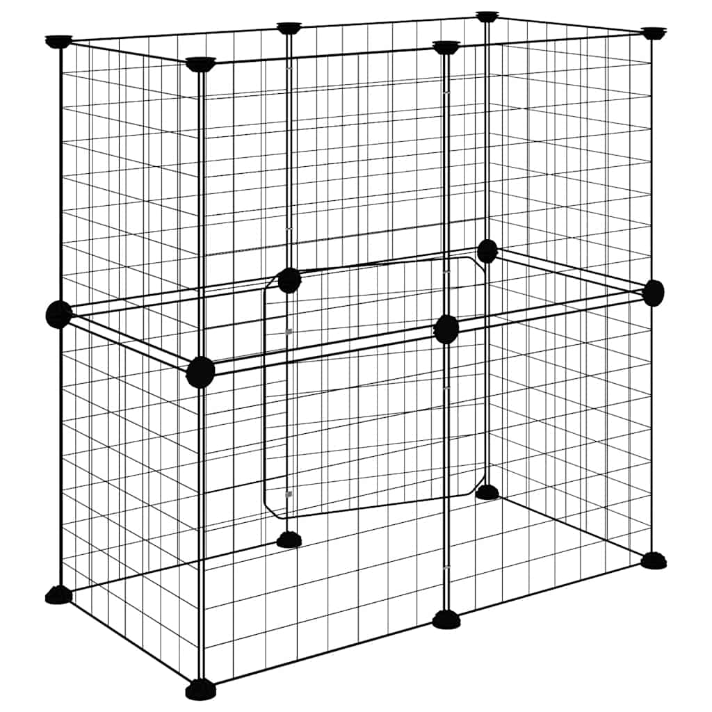 12-Panel Pet Cage with Door Black 70x35x70 cm Steel