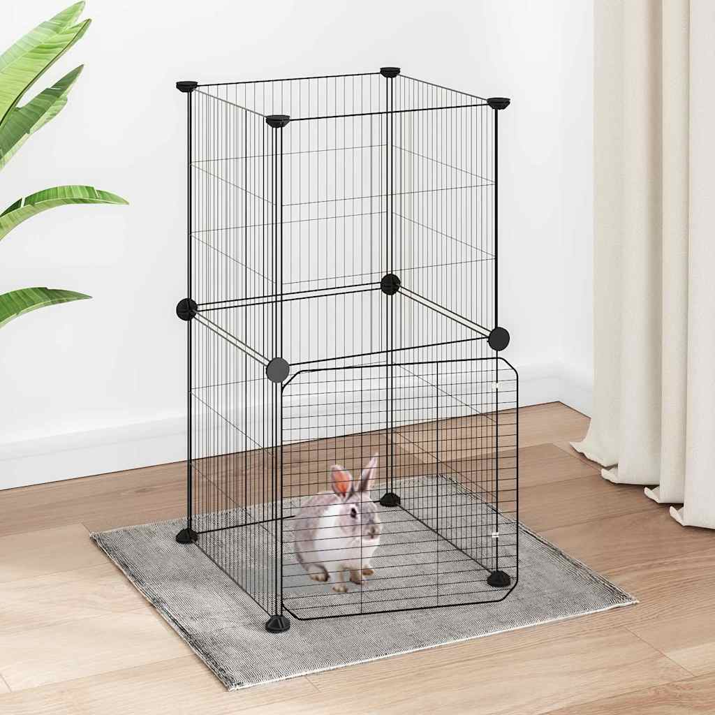 8-Panel Pet Cage with Door Black 35x35x70 cm Steel
