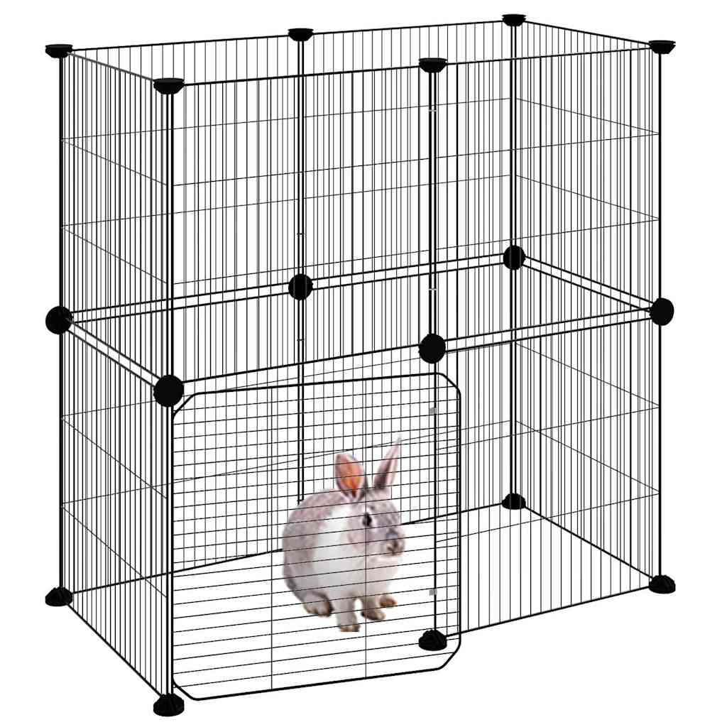12-Panel Pet Cage with Door Black 70x35x70 cm Steel