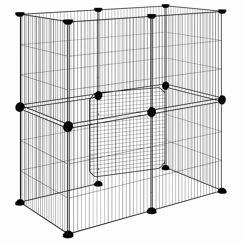12-Panel Pet Cage with Door Black 70x35x70 cm Steel