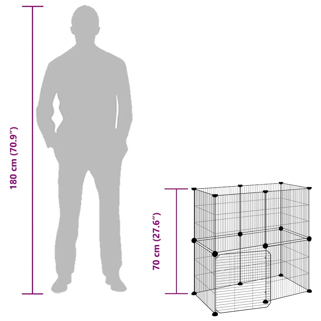 12-Panel Pet Cage with Door Black 70x35x70 cm Steel