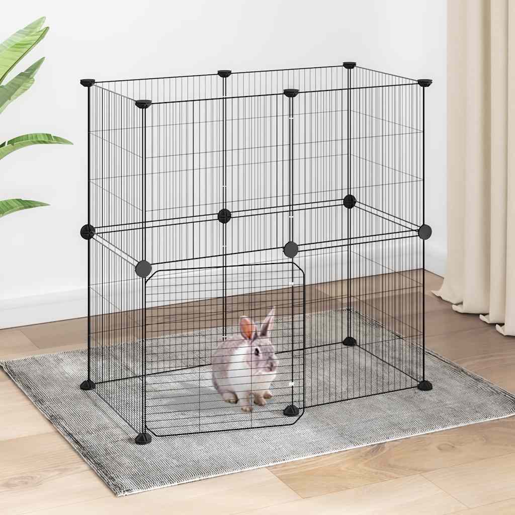 12-Panel Pet Cage with Door Black 70x35x70 cm Steel