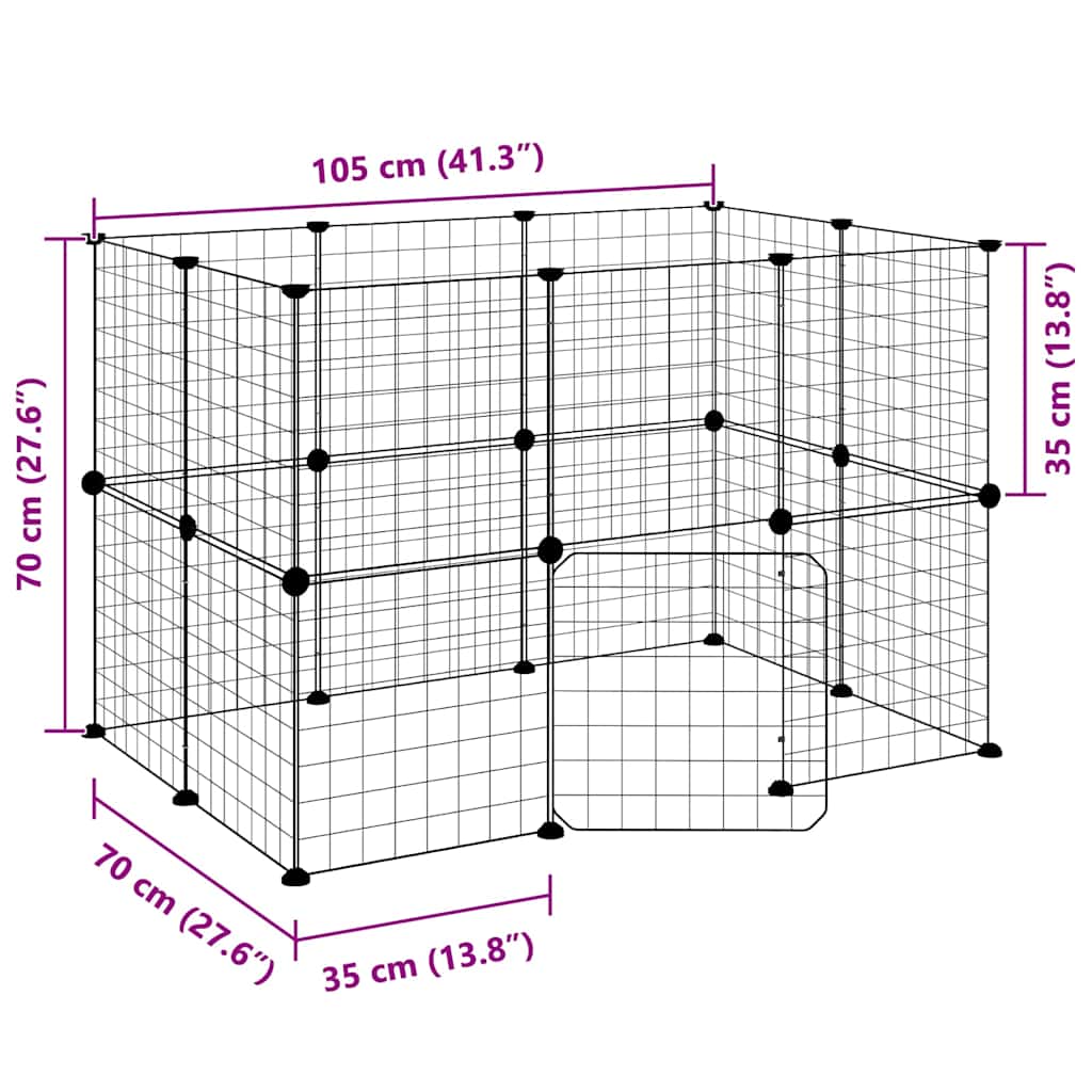 20-Panel Pet Cage with Door Black 105x70x70 cm Steel