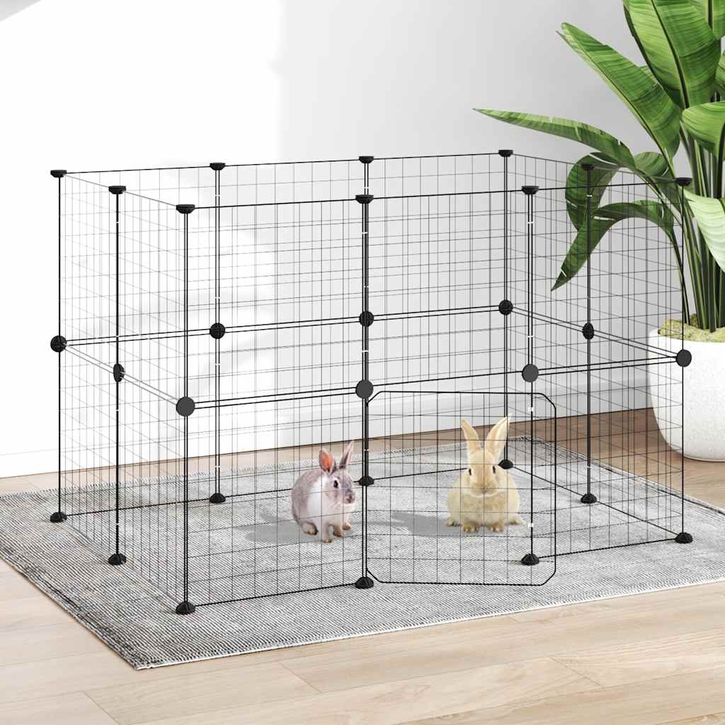 20-Panel Pet Cage with Door Black 105x70x70 cm Steel