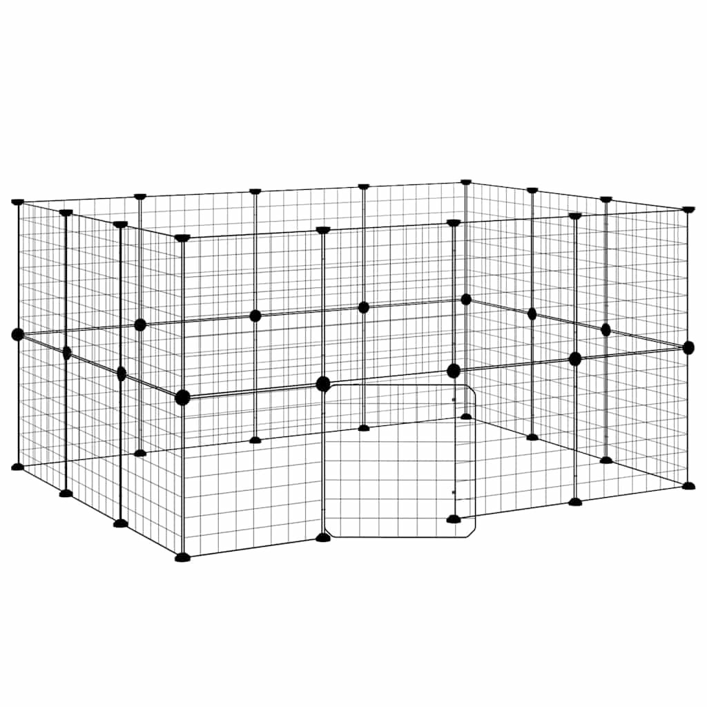 28-Panel Pet Cage with Door Black 140x105x70 cm Steel
