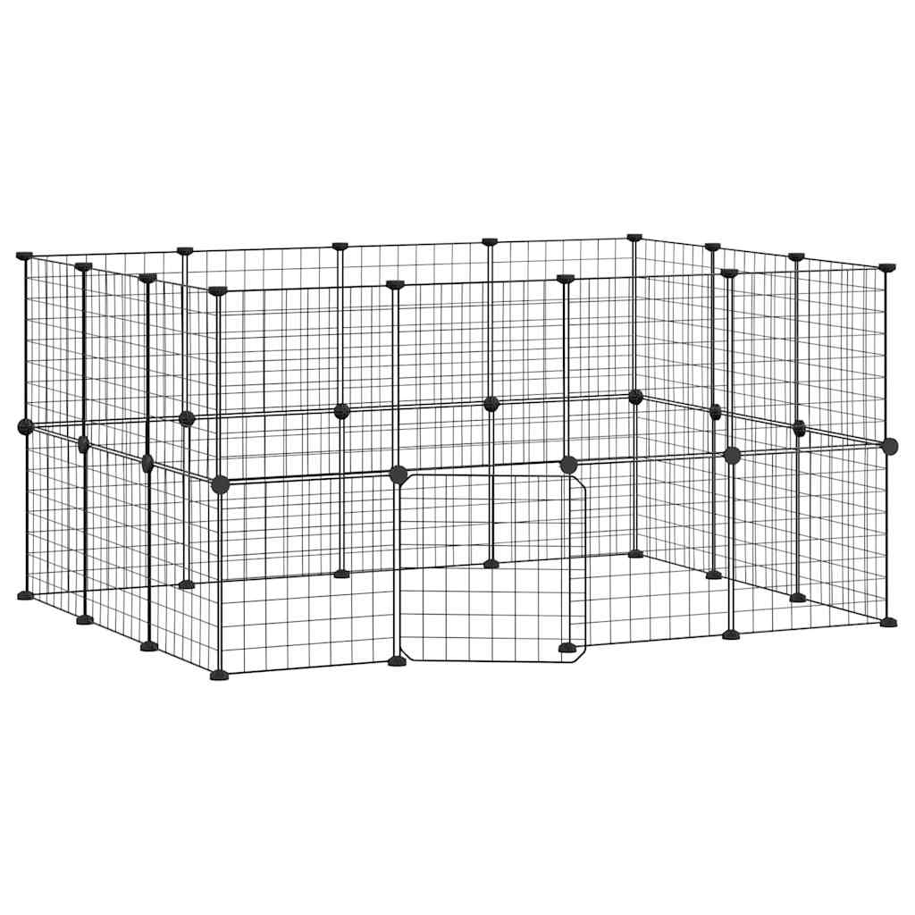 28-Panel Pet Cage with Door Black 35x35 cm Steel