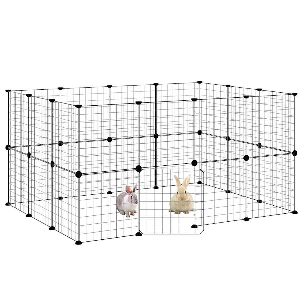 28-Panel Pet Cage with Door Black 140x105x70 cm Steel