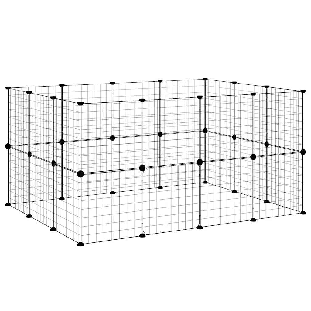 28-Panel Pet Cage with Door Black 140x105x70 cm Steel