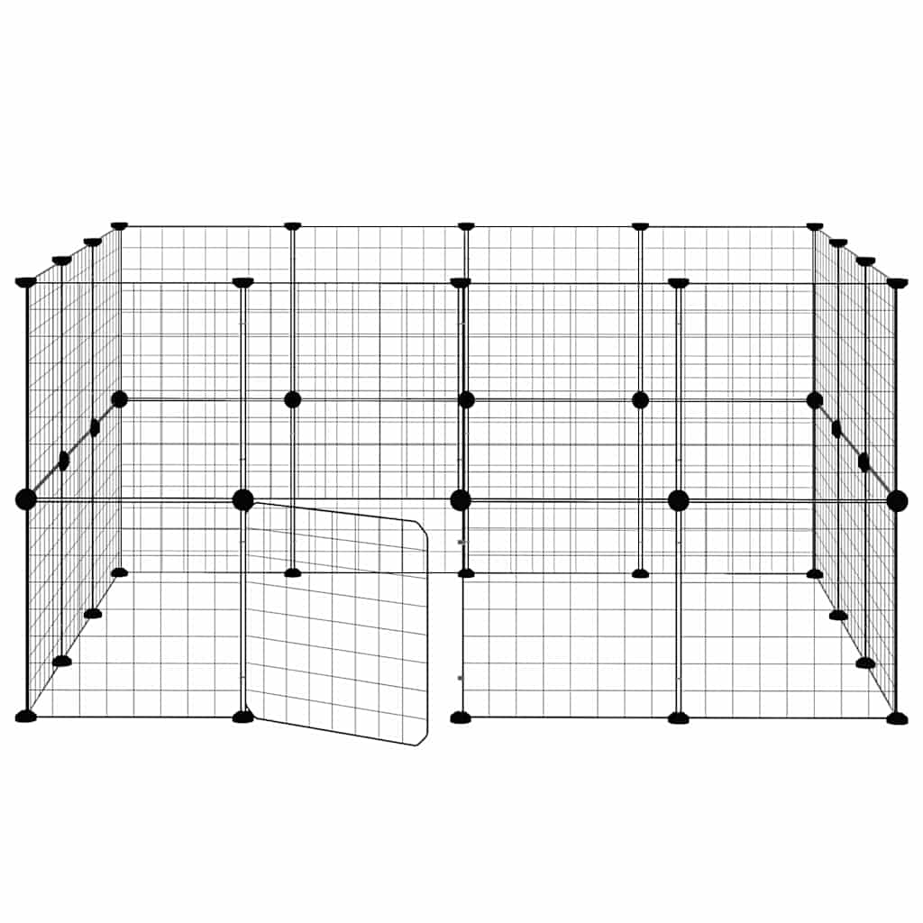 28-Panel Pet Cage with Door Black 140x105x70 cm Steel